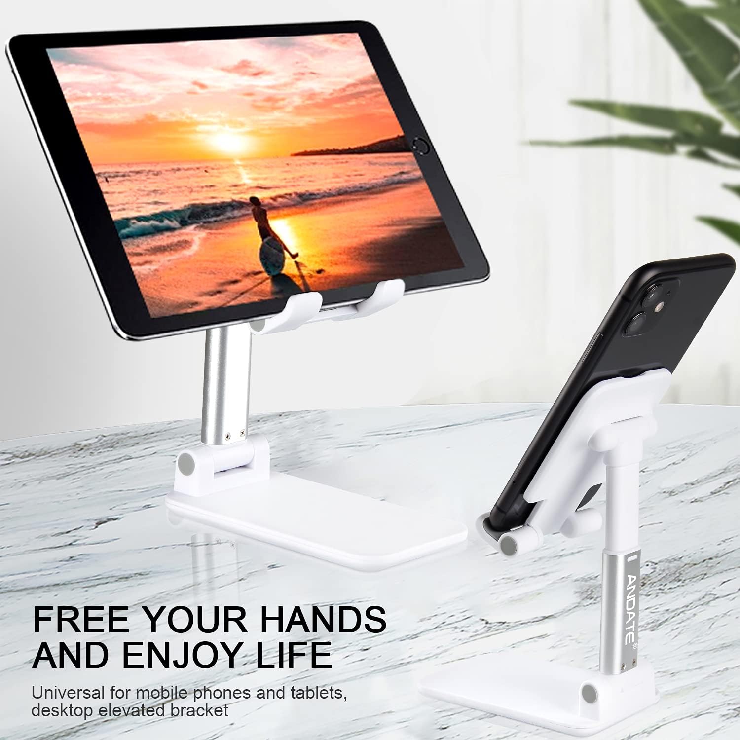 Cell Phone Stand, Angle Height Adjustable Cell Phone Stand for Desk, Fully Foldable Cell Phone Holder, Tablet Stand, Case Friendly Compatible with All Mobile Phone/iPad/Kindle/Tablet Phone Dock
