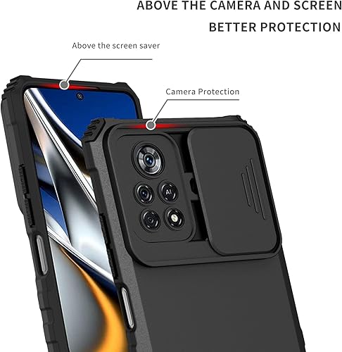 Miniatura 6 de Asuwish Funda de teléfono para Xiaomi Poco X4 Pro 5G con protector de pantalla de vidrio templado y cubierta de cámara deslizante Soporte Soporte