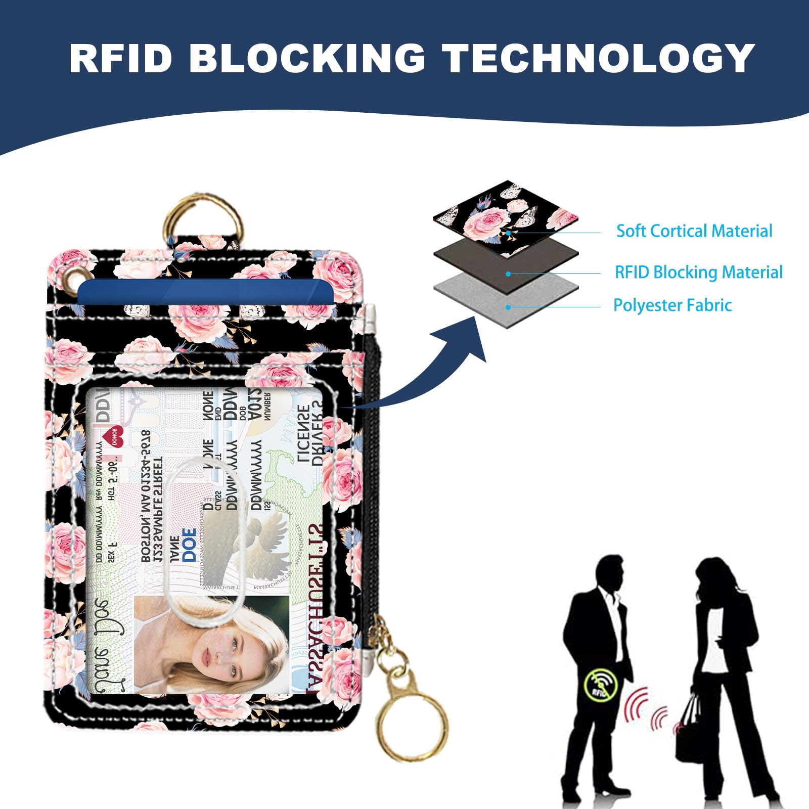 Smukły portfel etui na karty kredytowe, inicjał list, portfel RFID damski uroczy mały portfel z kieszenią przednią z zamkiem błyskawicznym, skóra PU, cienkie podróżne etui na karty blokujące