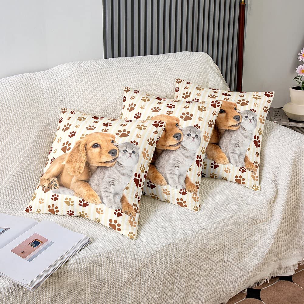 Loussiesd Cat Dog Throw Pillow Covers 16"x16" Set of 2 Pillow Cases Cushion Covers Soft Cats Print Pillow Cases Cushion Covers Animal Pet Throw Pillowcases Puppy Dog Decorative Throw Cushion Case - Image 4