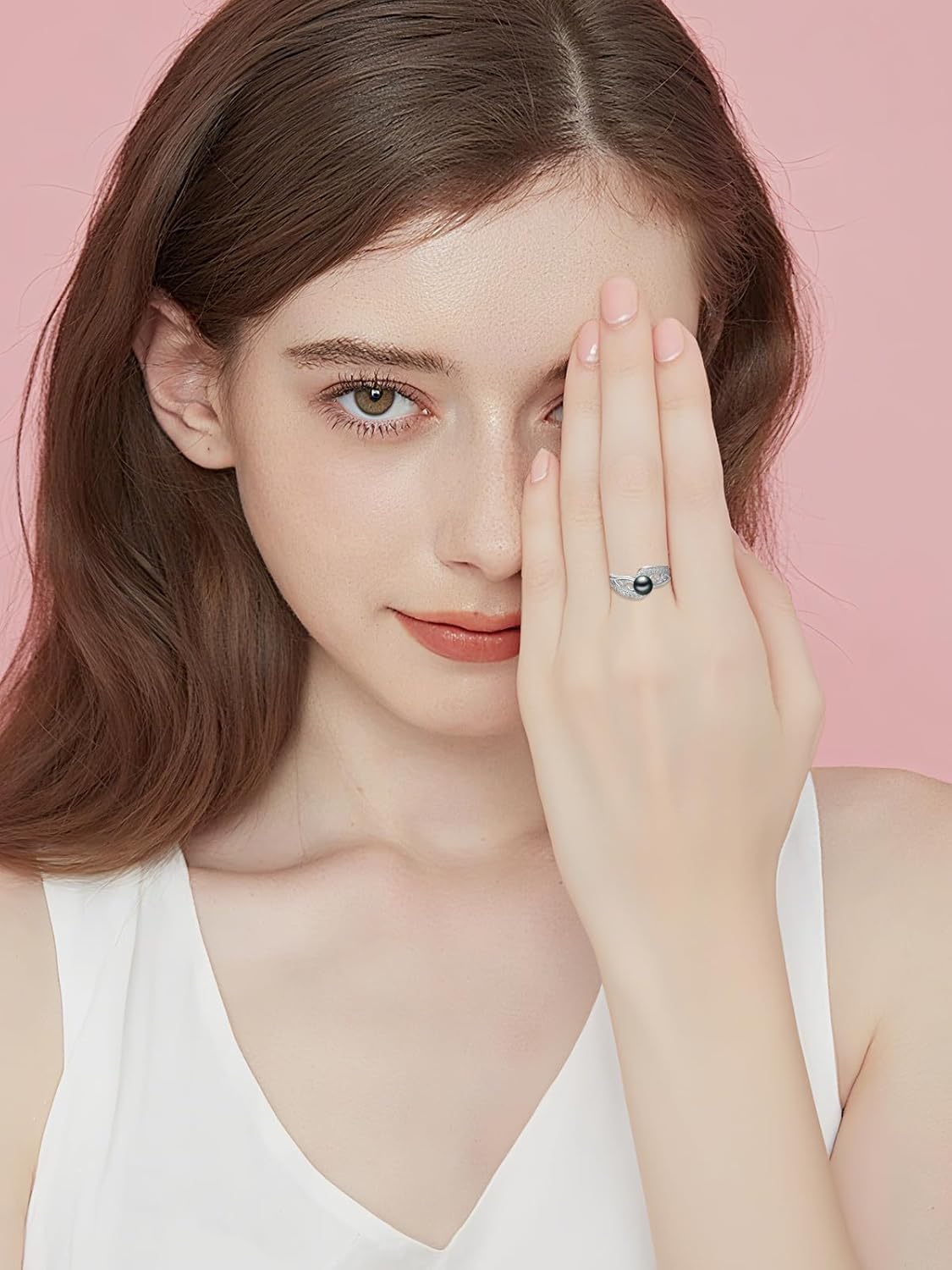 Tahitian Black Pearl Ring Adjustable 18K White Gold Plated 925 Sterling Silver Black Pearl Jewelry Gift for Women Her - Image 2