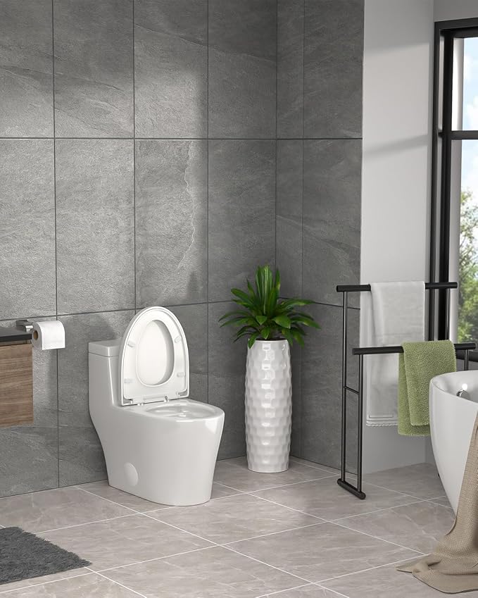 Inodoro de una pieza Dcolora Cyclone Flush con doble descarga, altura cómoda, color blanco brillante, cerámica compacta, entrada de 12 pulgadas, modelo DC-O8814 miniatura 7