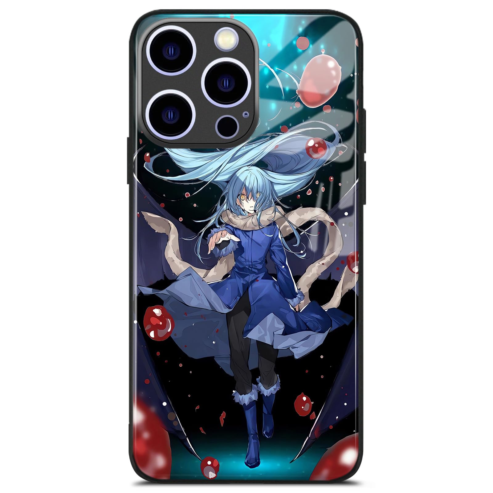 Rimuru Anime Glass Phone Case for iPhone 17 Pro, Aesthetic Manga Cover | Fantasy slime hero, vibrant crystal shine, shockproof protective bumper, wireless charging ready