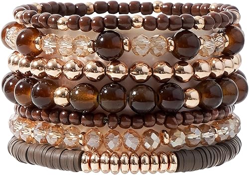 GOOJIDS - Pulseras de cuentas de arcilla estilo heliosis surfista para mujer, con discos de vinilo y dije de mal de ojo, apilables, pulseras