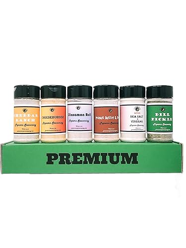 Premium | Condimento de palomitas de maíz | Paquete variado de 6 | Condimento para palomitas de maíz Cheddar Ranch | Condimento para palomitas de