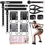 Pilates Bar Kit with Resistance Bands(4 x Bands),3-Section Pilates Flexbands Kit Workout Equipment for Legs,Hip,Waist and Arm,Fitness Equipment for Women & Men Home Gym Yoga Pilates Black