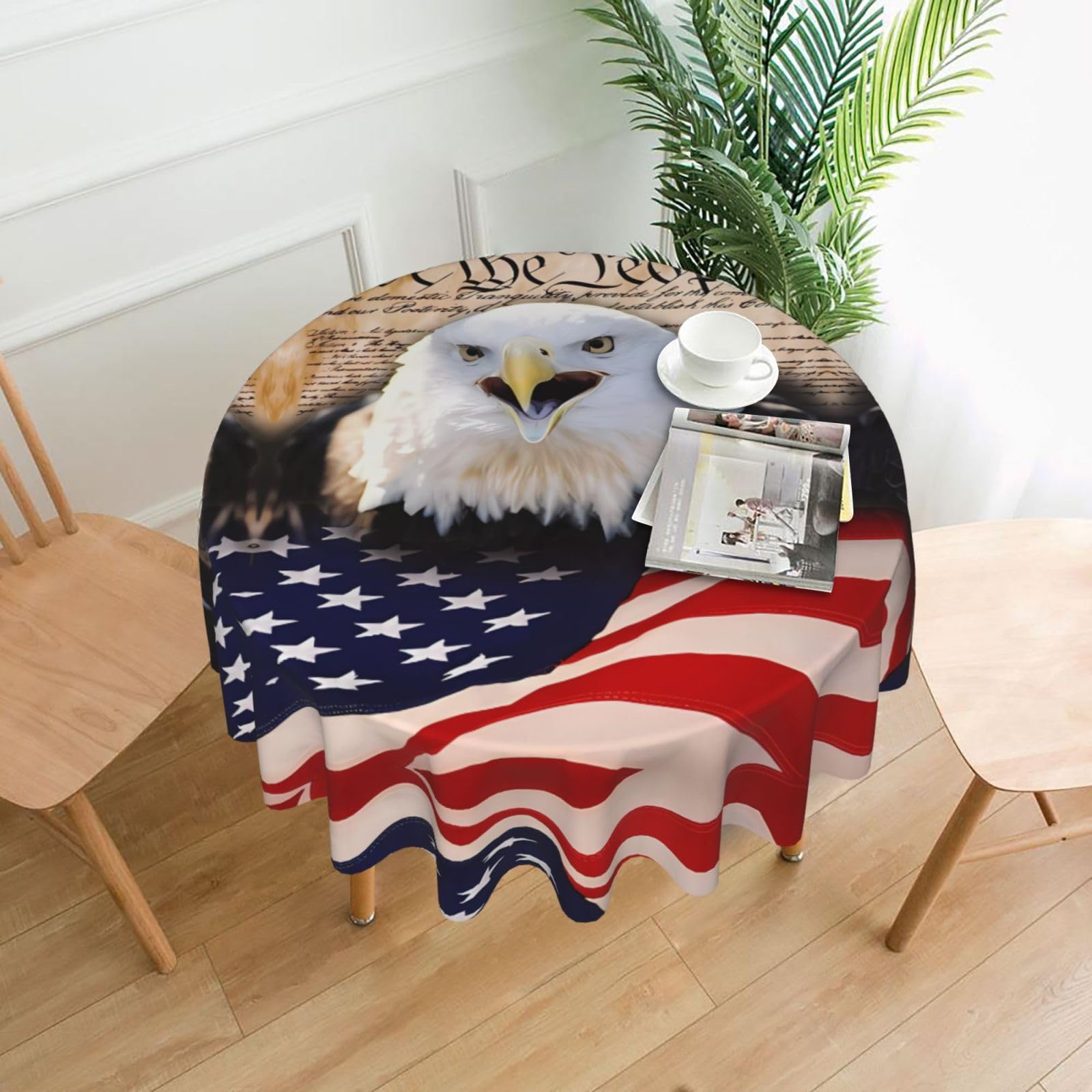 Hjfczh Black Patriotic Bald Eagle With American Flag Prints Round Table Throw 60 Inch - Waterproof Table Cover - Soft & Wrinkle Resistant Decor Layer For Dinners, Parties & Everyday Use
