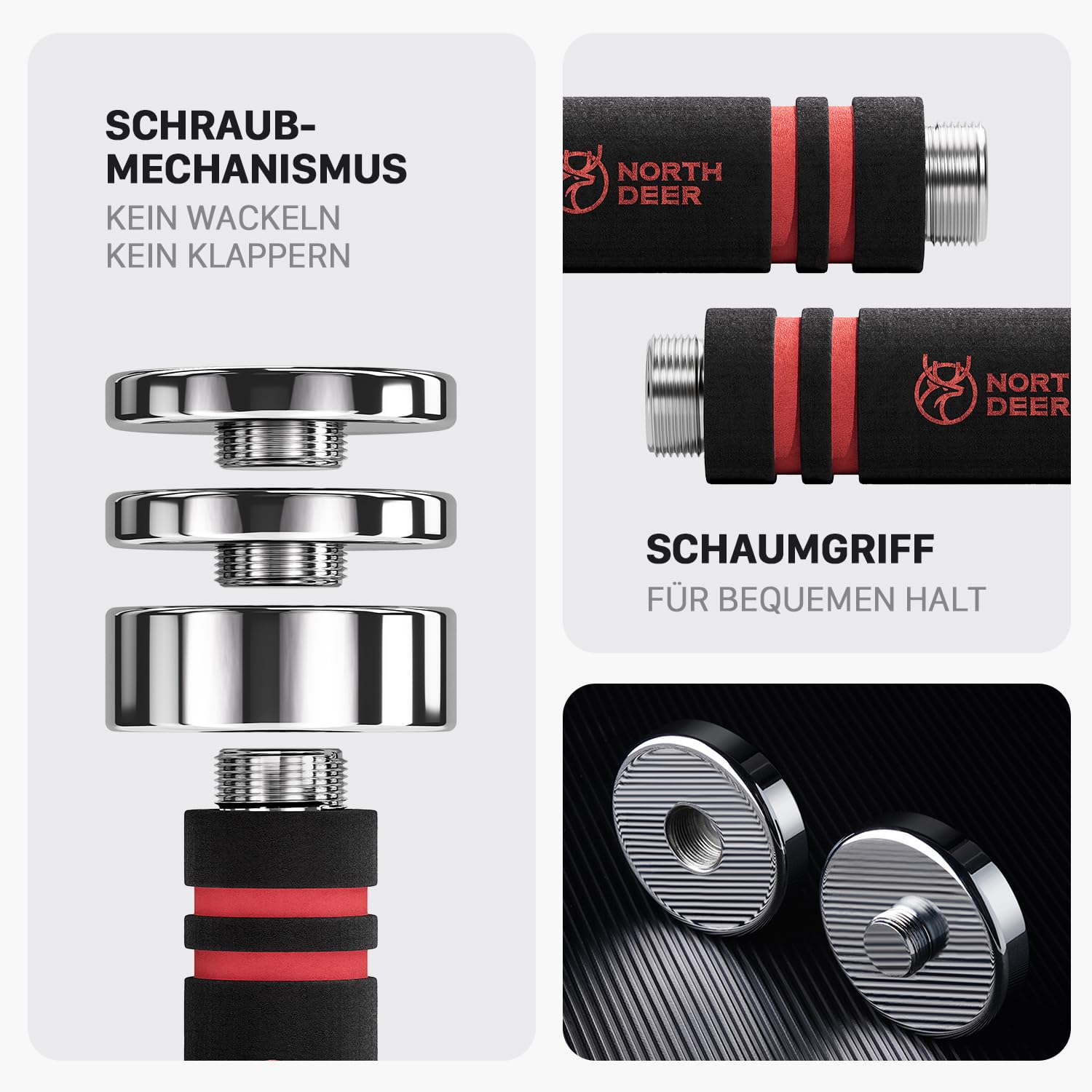 Northdeer Stahl Kurzhanteln - Ultrakompakte Einstellbare Hanteln 2,5kg 5kg 7,5kg 10kg 15kg 25kg mit Schaumstoff-Griff - Innovative Stahlhantel für Zuhause
