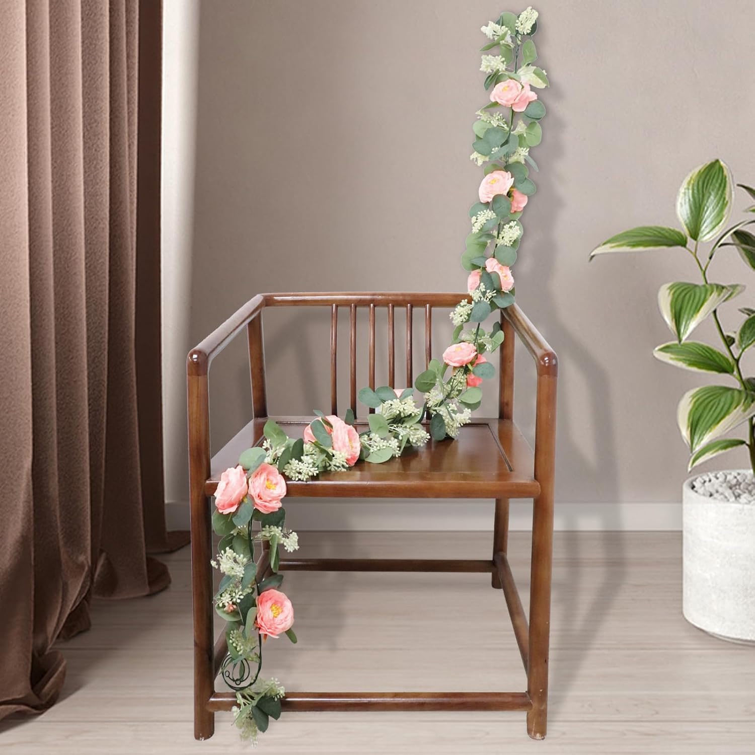 MAKHOT 2 Pcs Pink 6.6Ft Artificial Eucalyptus Flower Garland with Fake Rose Flower Vine Seeded Eucalyptus Leaves Greenery Garland for Wedding Table Backdrop Party Centerpiece Room Decor (Pink) - Image 9