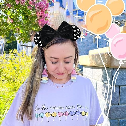 Miniatura 4 de Trnerm Diademas de orejas de ratón de tamaño grande para mujer, orejas de ratón peludas negras para adultos, diadema de orejas de parque de talla