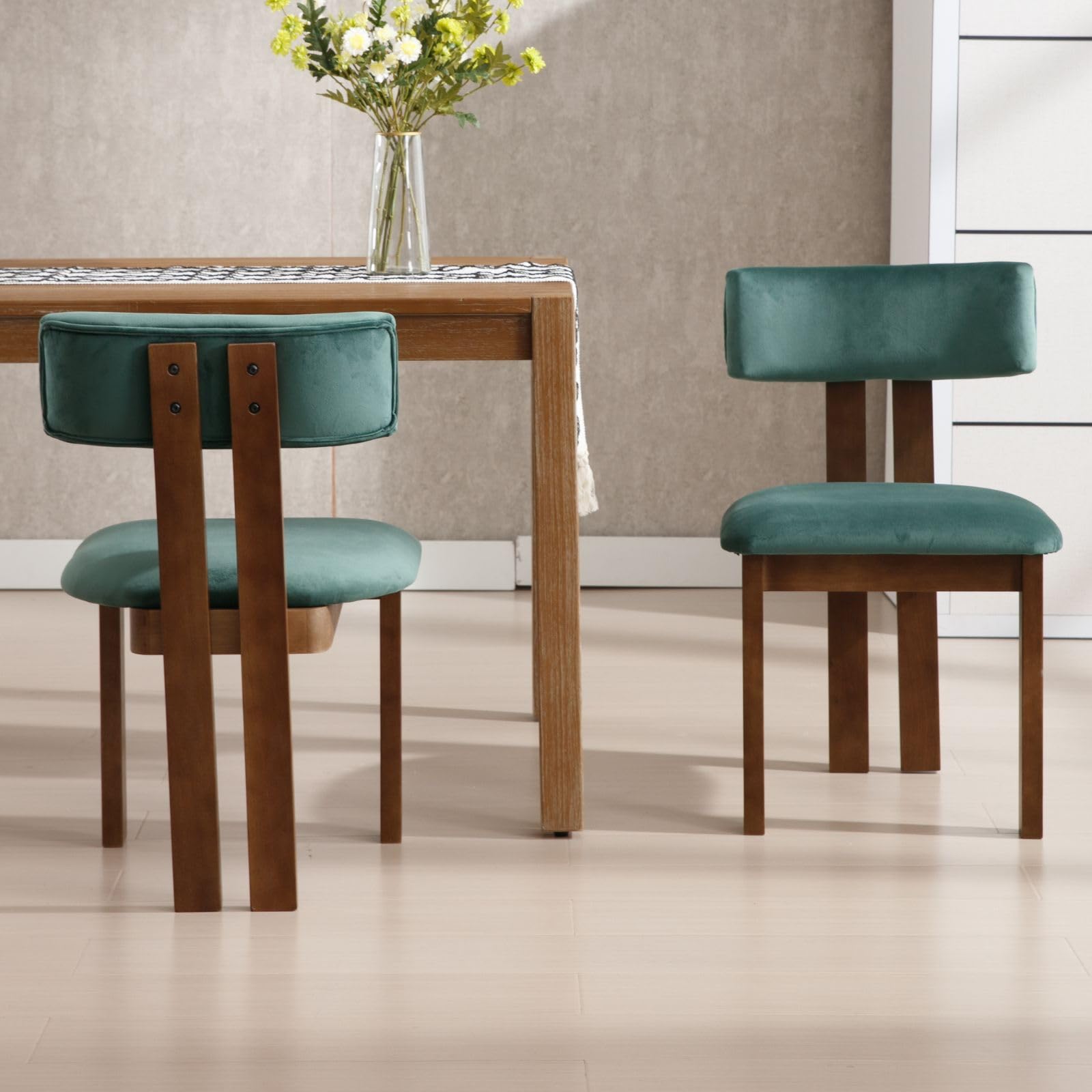 Silla de Comedor Tapizada Verde Bosque con Estructura de Madera