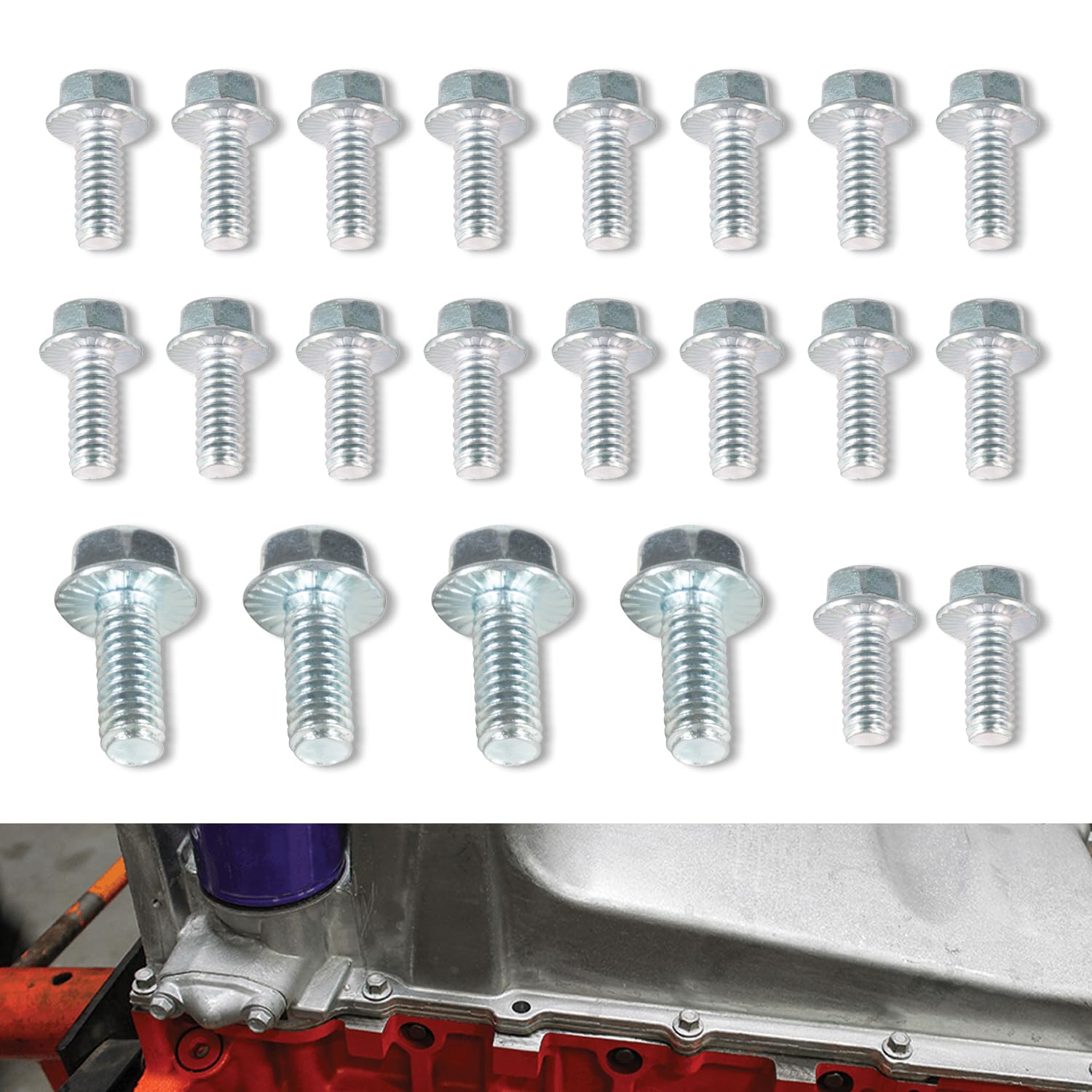 Oil Pan Bolt Kit SBC SBF Fit for 1955-1998 Chevy Small Block V8 Engines 265 283 305 307 327 350 383 400 & Small Block Ford V8 260 289 302 351W &