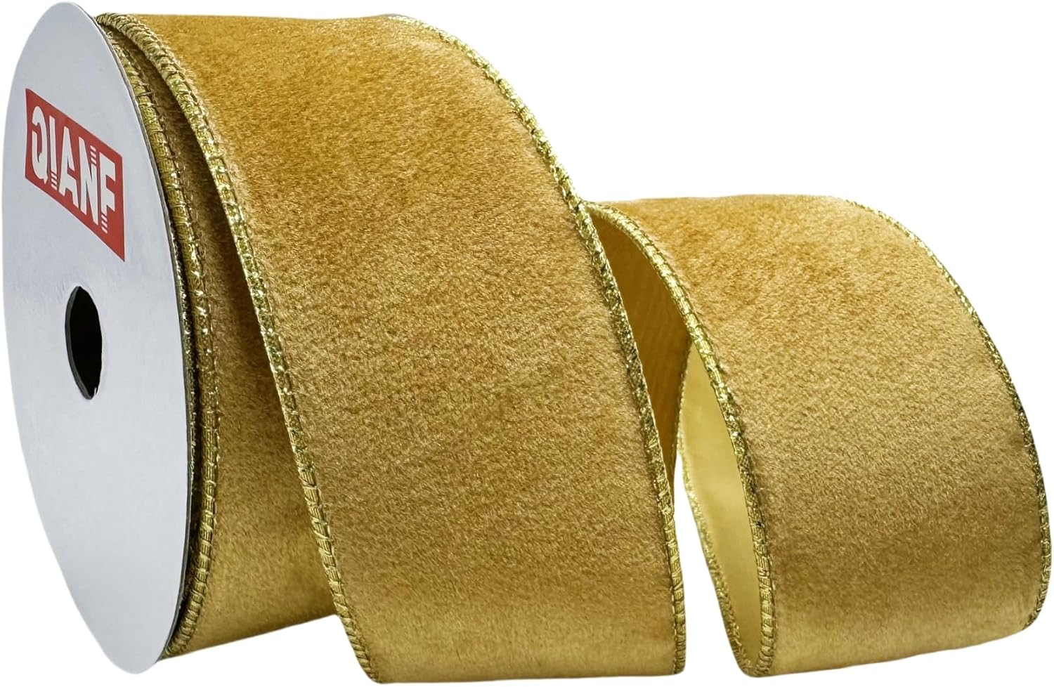 Christmas Velvet Wired Edge Ribbon, 2.5 Inch x 10 Yards Roll, Gold Glitter Edge Craft Ribbon for Christmas Wreaths DIY Gift Wrapping Bow Decoration, Gold