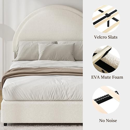 Miniatura 5 de Base de cama Queen, base de cama tapizada con plataforma y esquinas redondeadas, marco de cama suave con cabecera redonda, no requiere somier, fácil
