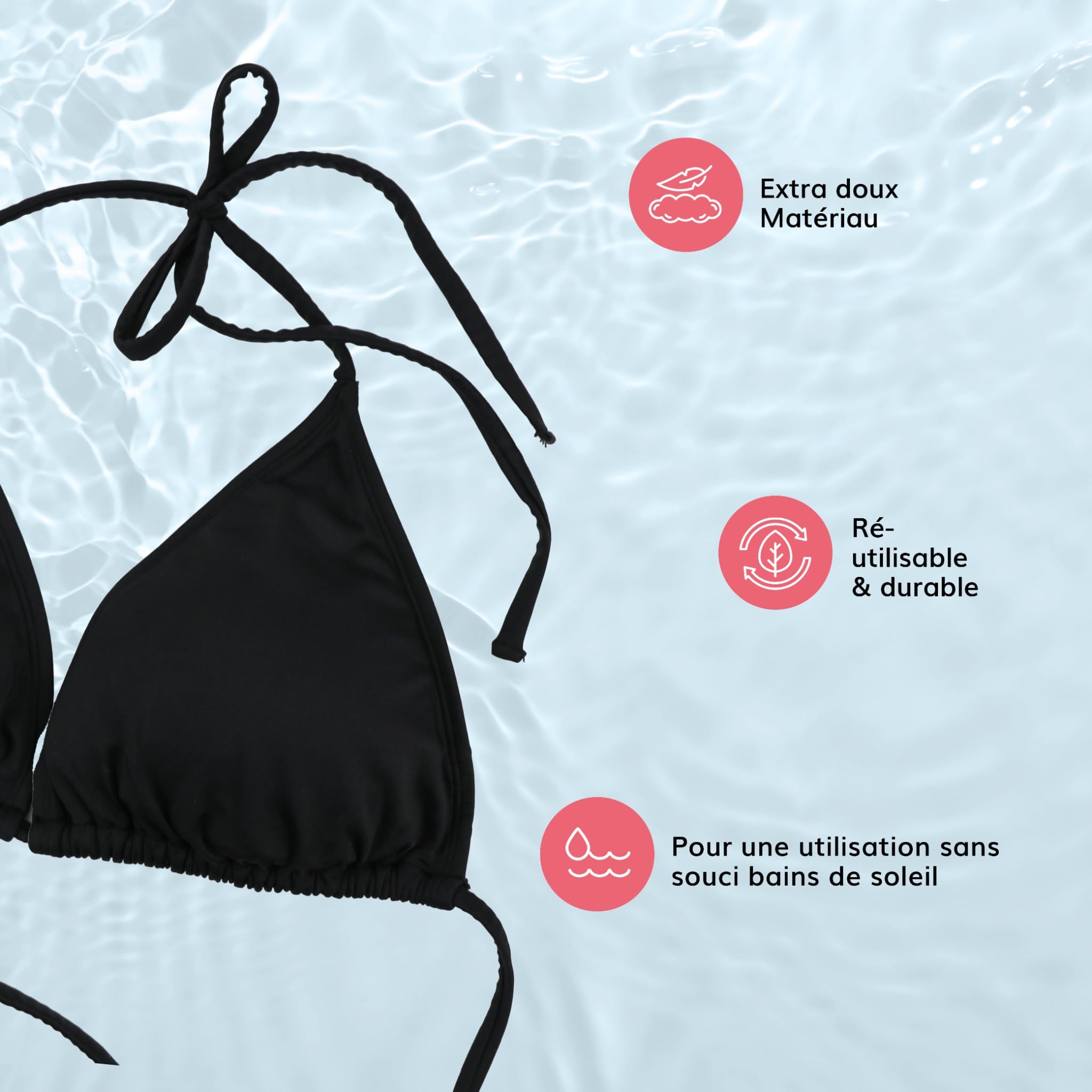 MYLILY Haut de Maillot de Bain Triangle Femme | Dos Nu avec Coussinets Amovibles | pour Forte Poitrine & Grande Taille | pour Piscine & Plage | Oeko-TEX, Réglable, Premium, Végan