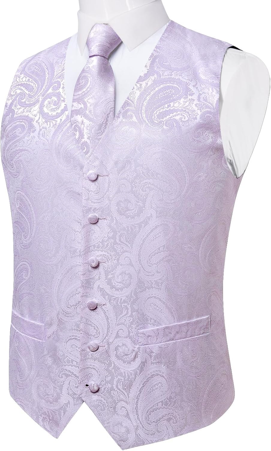 DiBanGu Mens Vest and Tie Set Formal Paisley Waistcoat and Necktie Pocket Square Cufflinks Silk Suit Vest for Tuxedo Wedding