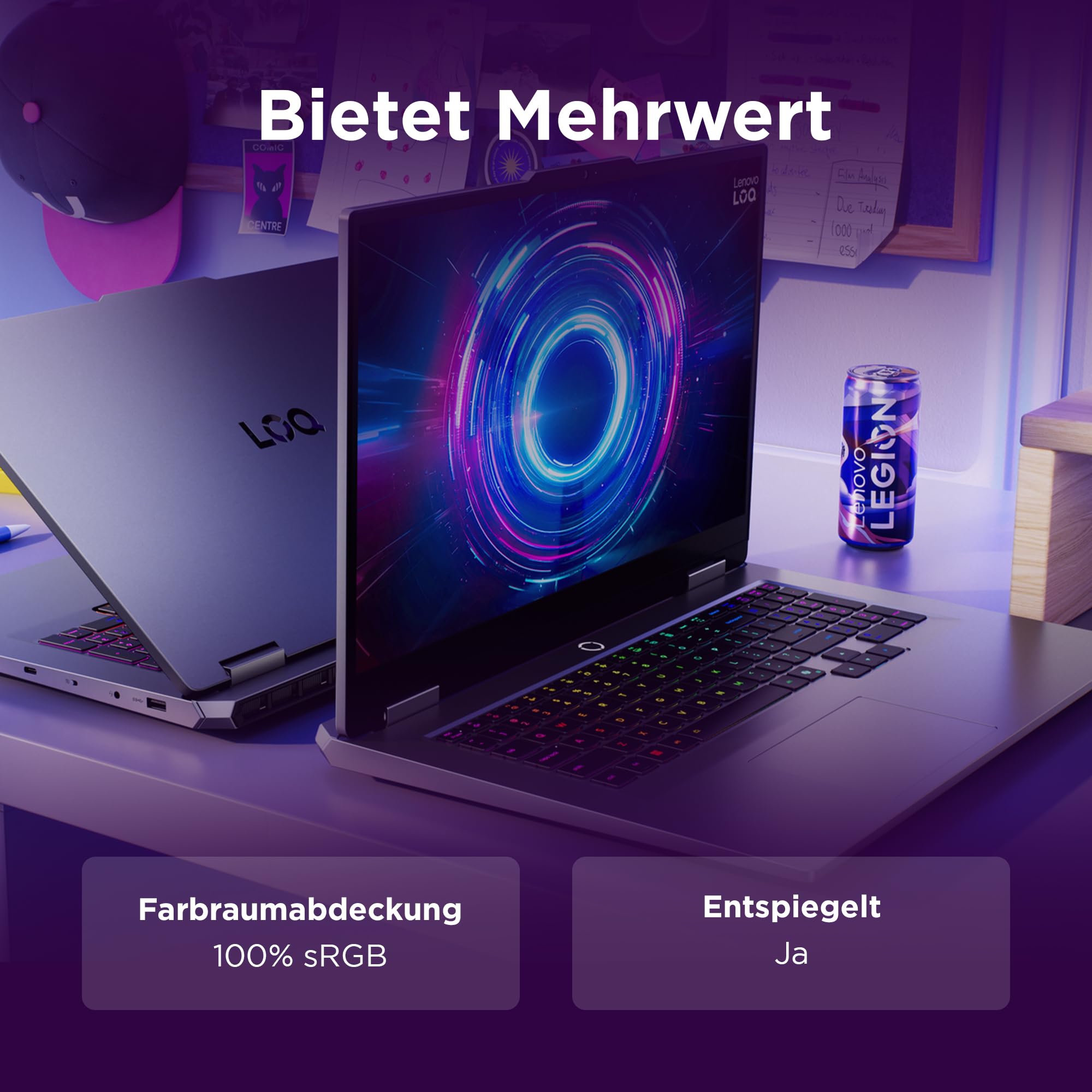 Lenovo LOQ Gaming AI Laptop | 17.3" Full HD 165Hz | NVIDIA GeForce RTX 5070 | Intel Core i7-14700HX | 16GB RAM | 512GB SSD | Ohne Windows | QWERTZ | 24-Zonen-RGB-Tastatur | Grau | 3 Monate Game Pass