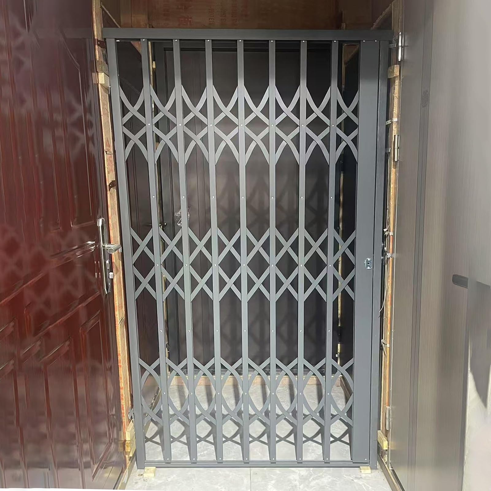 Griglia di sicurezza per porte e finestre scorrevoli, antifurto, con serratura, grigia, design pieghevole (larghezza 50 x altezza 60 cm/50,8 x 61 cm)