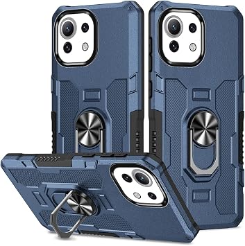 Case for Xiaomi 11 Lite 5G NE/Xiaomi Mi 11 Lite 5G 4G Metal CD Pattern Ring Holder Phone Case Shockproof Drop Protection Phone Cover Military Case Car Holder Compatible Blue