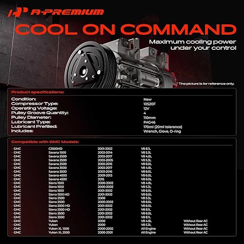 Miniatura 2 de Compresor de aire A-Premium con embrague compatible con modelos Chevrolet, GMC - Silverado, Sierra, Tahoe, Yukon, Suburban, Express, Escalade