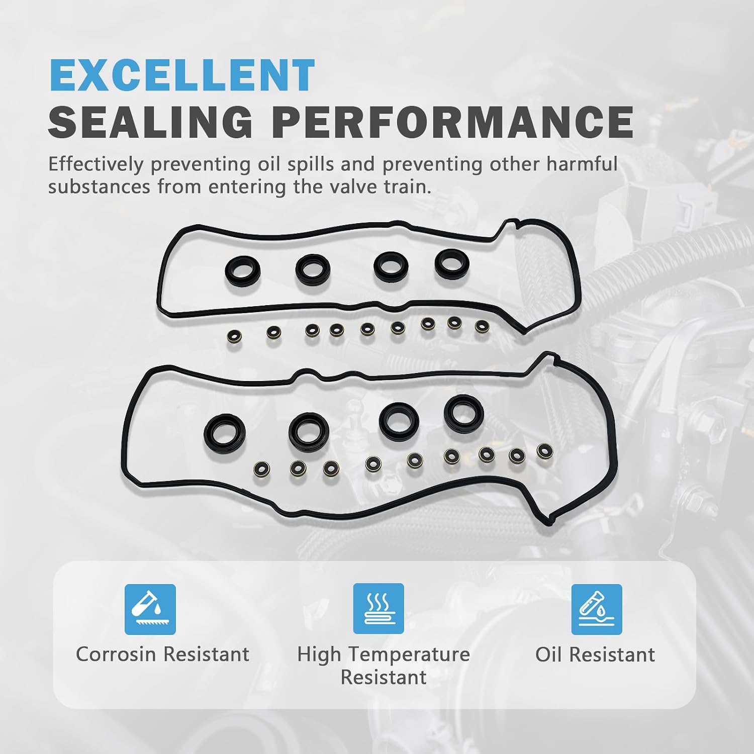 Engine Valve Cover Gasket Set Compatible with Toyota 4Runner Camry T100 Tacoma Tundra 5VZFE Replacement for Lexus Es300 V6 3.0L 3.4L 1992-2004 Replace VS50422R VS25025
