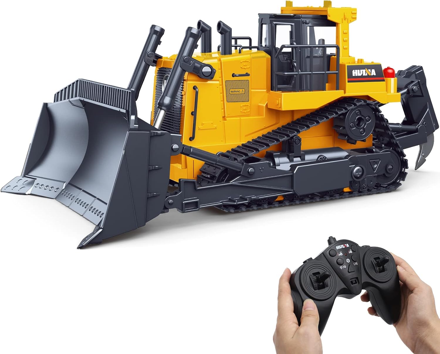 Bulldozer teledirigido Fisca RC 1/16 Vehículo de construcción completamente funcional Controlado Bulldozer, 2,4 GHz 9 canales Dozer, juguete de carga frontal con luz y sonido para niños
