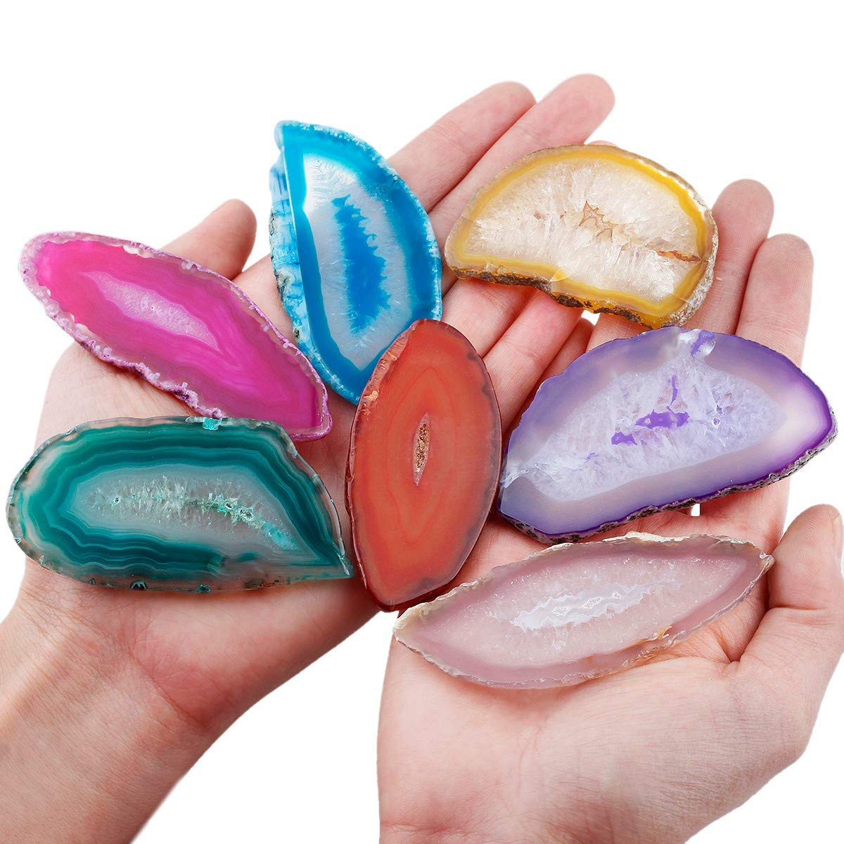 mookaitedecor 12 Stück Natürliche Geode Achat Scheiben, unregelmäßige poliert Achat Edelsteine Namen Karten für Hochzeit