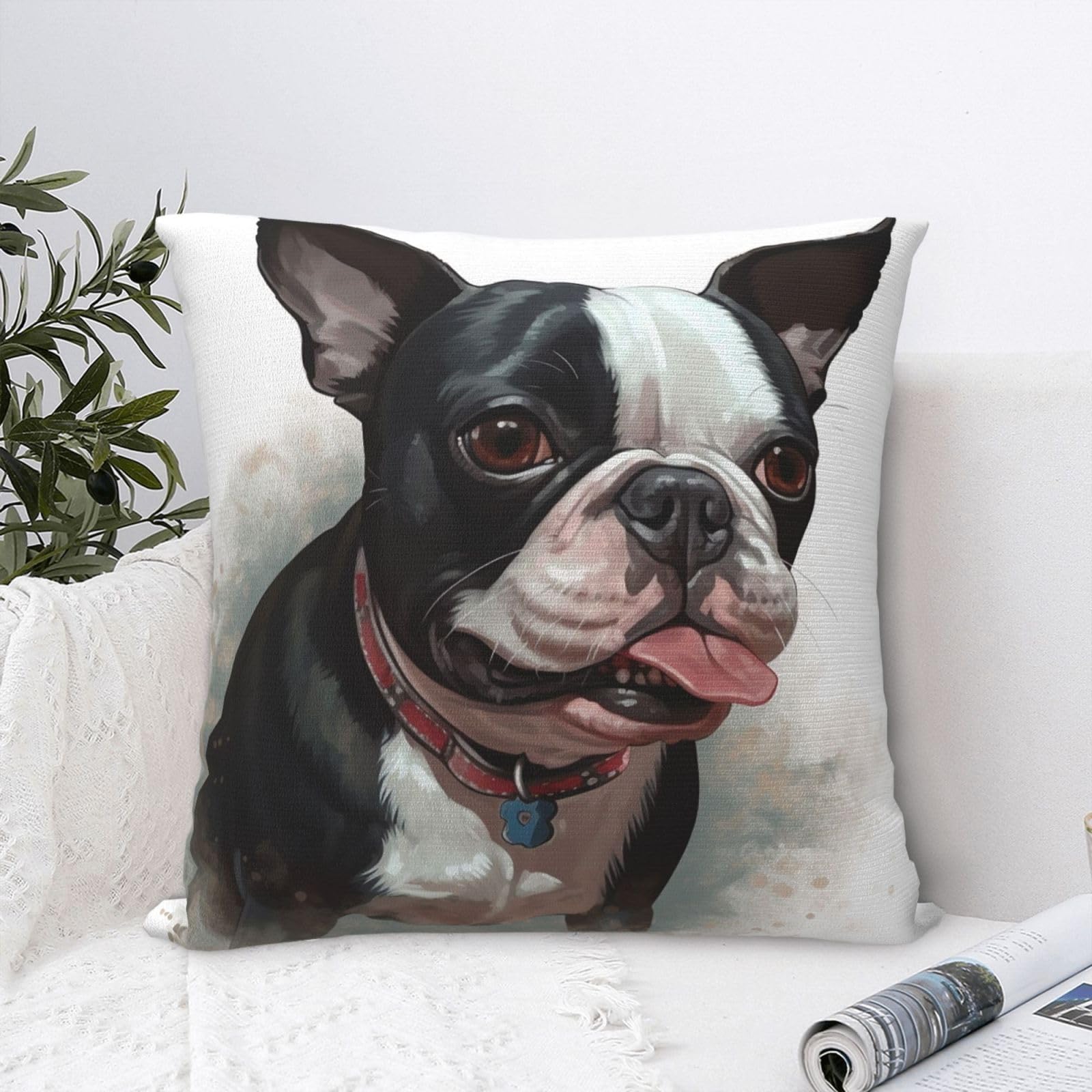 FodPand Luxury Velvet Throw Pillow Covers 24"x24" Super Soft Decorative Pillow Cases - Boston Terrier Pillowcases Modern Lumbar Cushion Cases for Couch Sofa Bed Pillow Shams