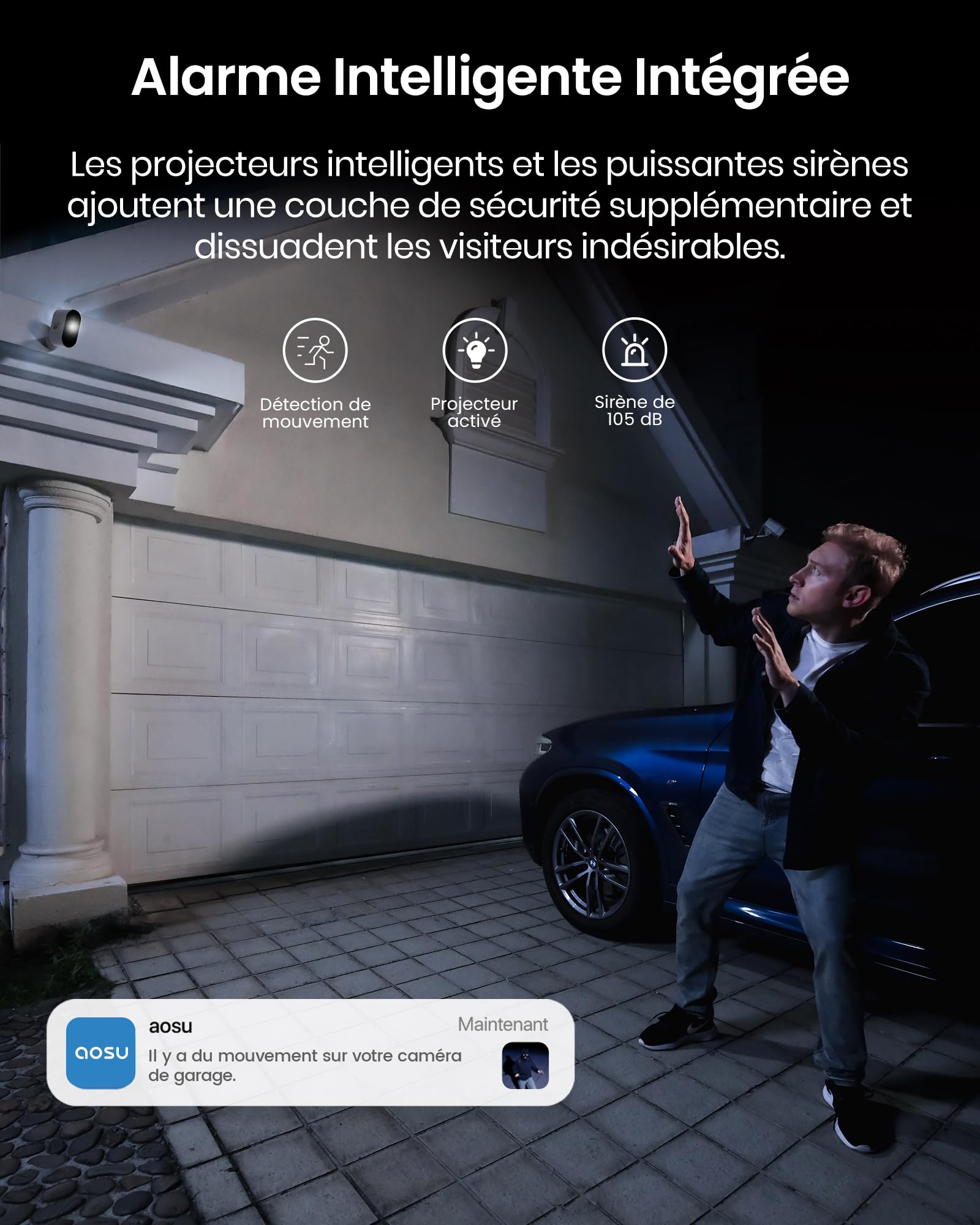 aosu 2K Caméra Surveillance WiFi Extérieure Intérieur sans Fil, 4 Cameras Kit avec aosuBase, sans Abonnement, Ultra Grand Angle, Autonomie Jusqu’à 240 Jours, Alerte Al Détection, Suivi Inter-Caméras