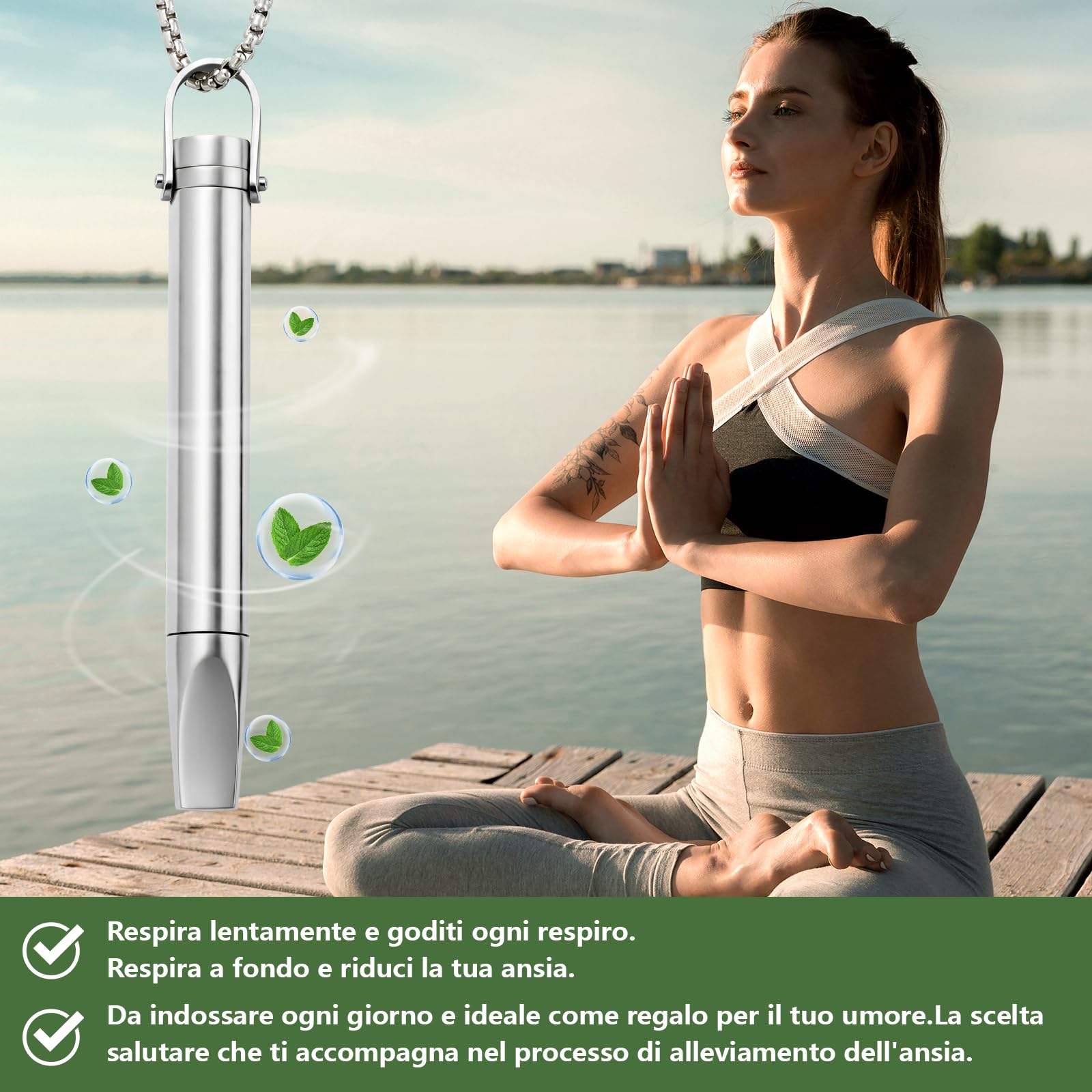 Set Collana Ausiliaria Per Smettere Di Fumare, Con 15 Filtri. Resistenza dell'aria regolabile, Collana Respiratoria Antistress Senza Nicotina, Calma l'umore Tramite la Respirazione. Acciaio Inox