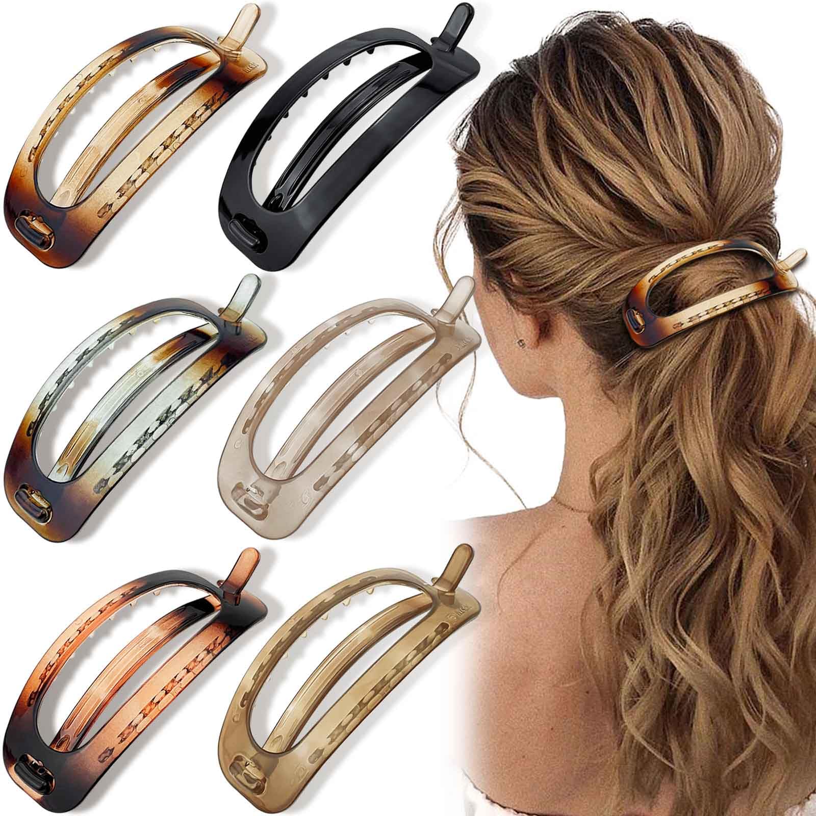 6Pcs French Hair Barrette Clips, 4.72 Inch Oval Plastic Bun Ponytail Holder Strong Hold Grip Hair Clips Closure Hairpin No Metal Hair Accessories for