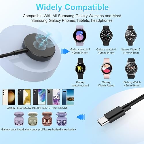 Miniatura 4 de Cable cargador 4 en 2 para Samsung Galaxy Watchteléfono, base de carga inalámbrica Samsung para Samsung Galaxy Watch 543 con USB-C, micro USB y