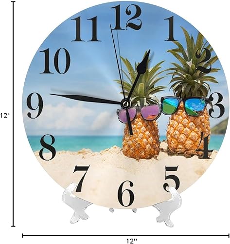 Miniatura 9 de Divertidas piñas en el mar, reloj de pared de playa, funciona con pilas, reloj redondo silencioso, decoración de pared para la oficina en casa,