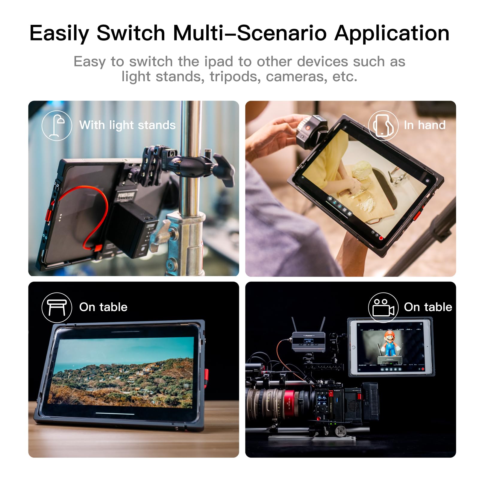 Accsoon Supporto per tablet Power Cage II compatibile con iPad (Gen 7,8,9,10), iPad Pro 9,7/10,5/11 "(Gen 1,2,3,4) con adattatore NP-F per piastra batteria come monitor sulla fotocamera