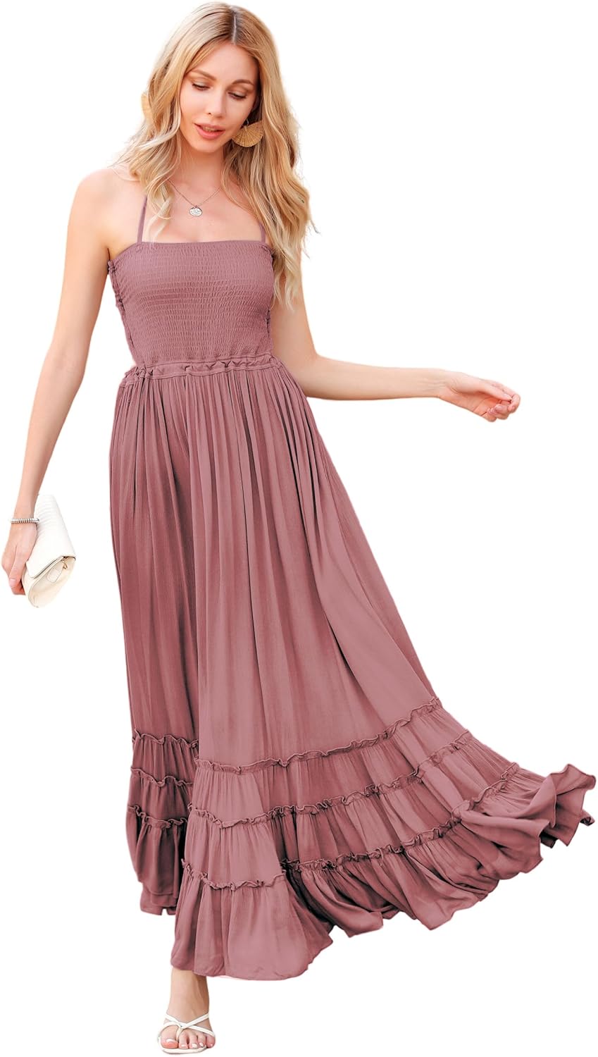 R.Vivimos Womens Summer Boho Sexy Backless Long Dresses