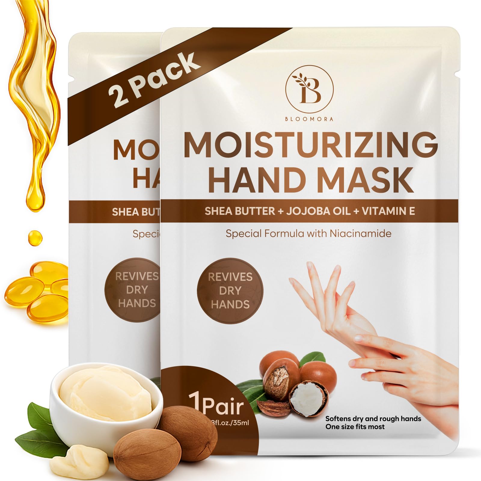 Handmaske für sehr trockene Hände – Handpflege Handschuhe mit Sheabutter, Jojobaöl & Vitamin E – Feuchtigkeitsspendende Handmaske Handschuhe – Handpflege Set für Damen & Herren (2 Paar) Kosmetik
