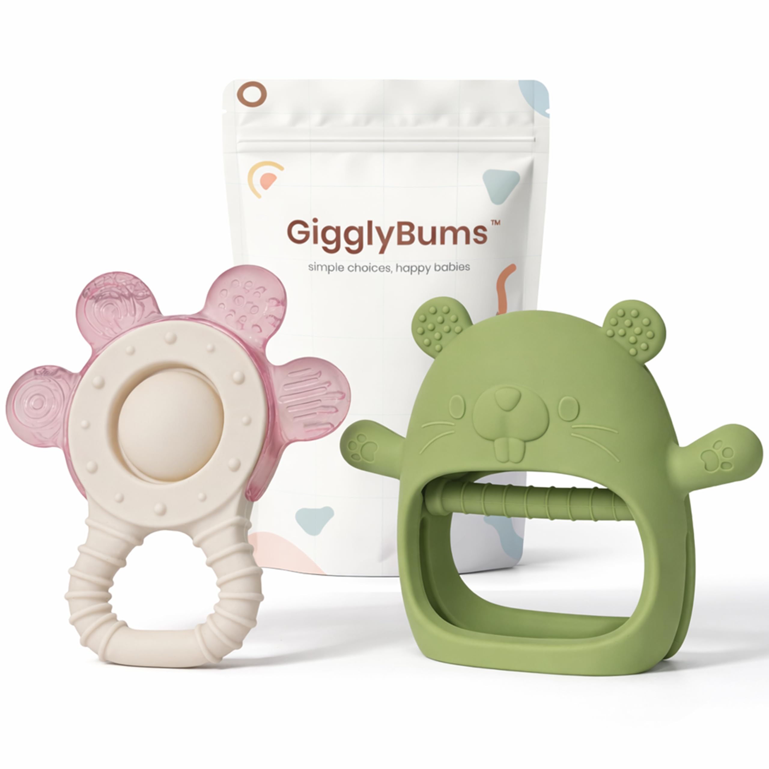 Baby Teether Set 3+ Months – Silicone & Water-Filled Cooling Teether 2-Pack, BPA-Free Sensory Teething Toys, Easy Grip, Sore Gum Relief – Baby Shower-Gift-Ready by GigglyBums — view 7