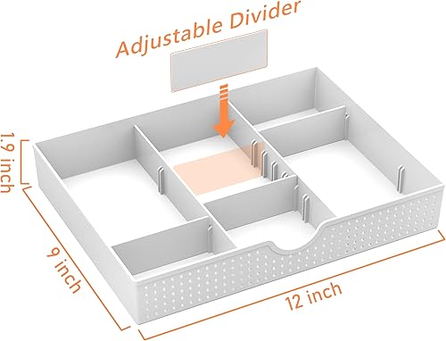 Miniatura 2 de CAXXA Organizador de cajones de 3 ranuras con 4 divisores ajustables, almacenamiento de cajones, 7 compartimentos, organizador de cajones de basura