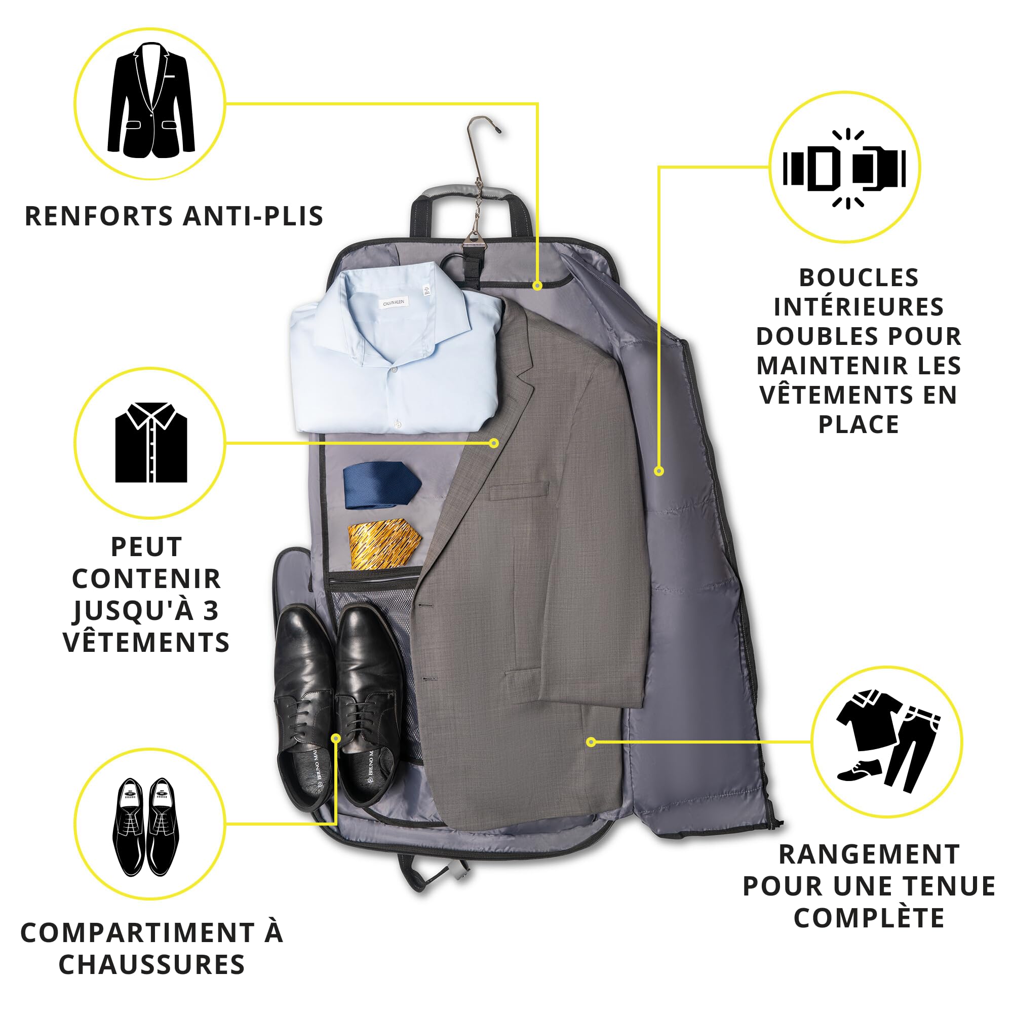 Housse à vêtements 3 Costumes Zegur de 1 mètre pour Voyage d’Affaires ou d’agrément - Possède Une bandoulière réglable et de Nombreuses Poches de Rangement