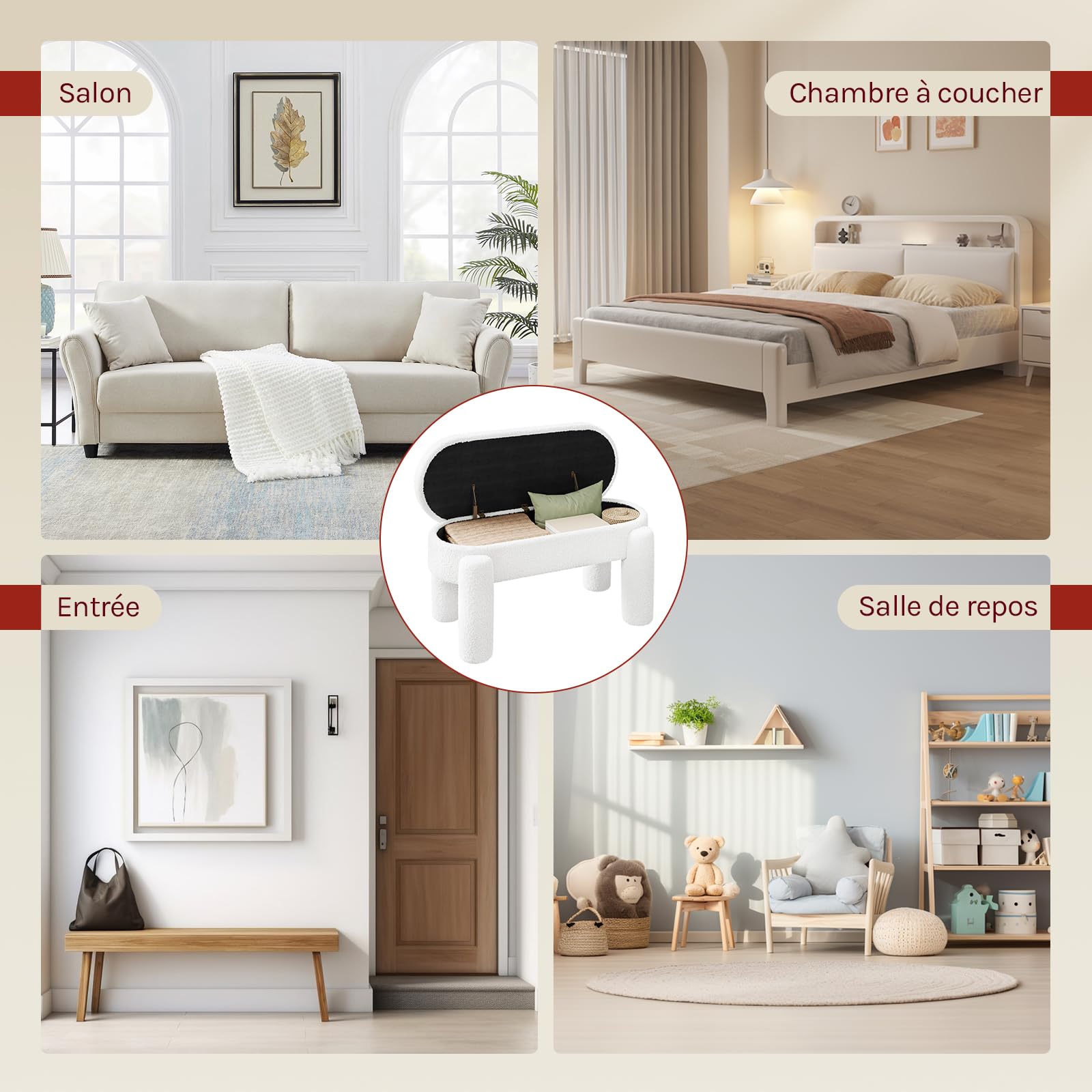 WOLTU Banc de Rangement Rembourré en Tissu Polaire Teddy, 114x47x53 cm, Banquette Lit pour Chambre Salon Couloir Entrée, Charge Maxi. 250 kg, Moderne, Blanc