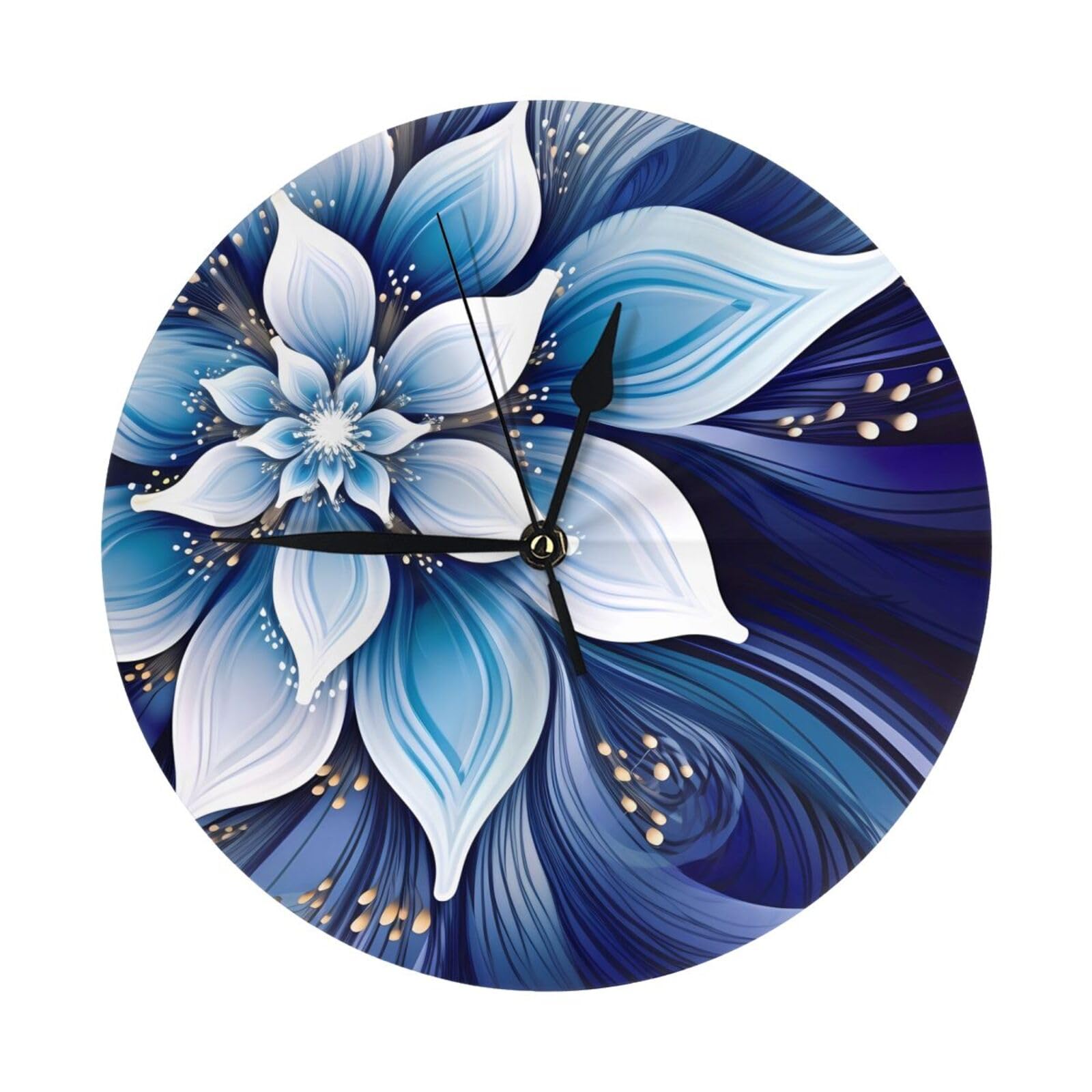 Horloge murale moderne pour cuisine et salon floral bleu 25cm