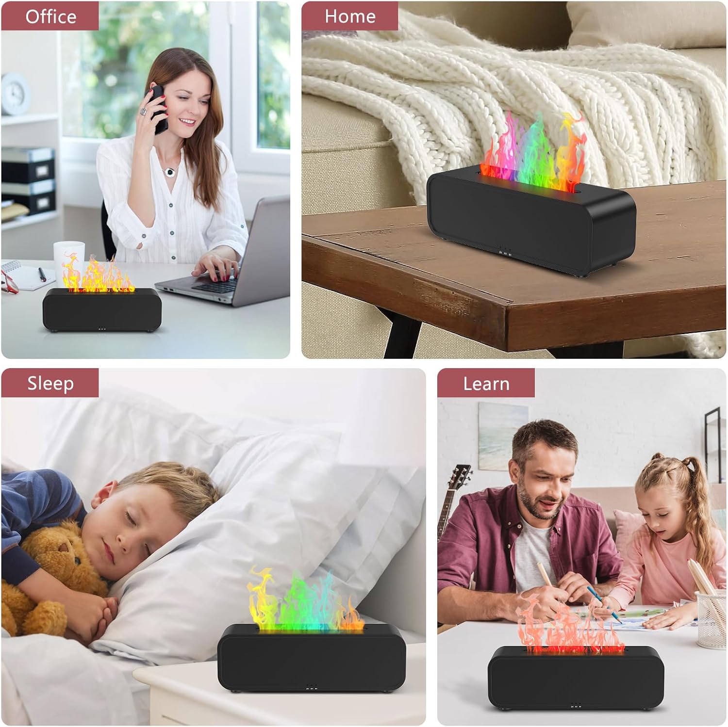 LOFICOPER Flame Fire Diffuser Humidifier, Colorful Essential Oil Diffuser, 250ml Ultra Quiet Desk Aroma Diffusers for Home, Bedroom, Office, Spa