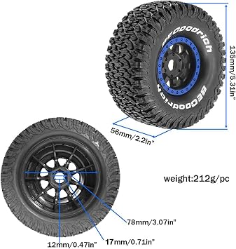 1/7 1/8 RC Short Course Truck Wheels 17mm Hex And Tires OD 5.31 Off Road Tyres For 1:7 1:8 Scale Buggy Truck Car TRAXXAS UDR FS Atom ARRMA Mojave 6S EXB YK4072 DF7 TB7 Upgrades 4PCS (Blue)