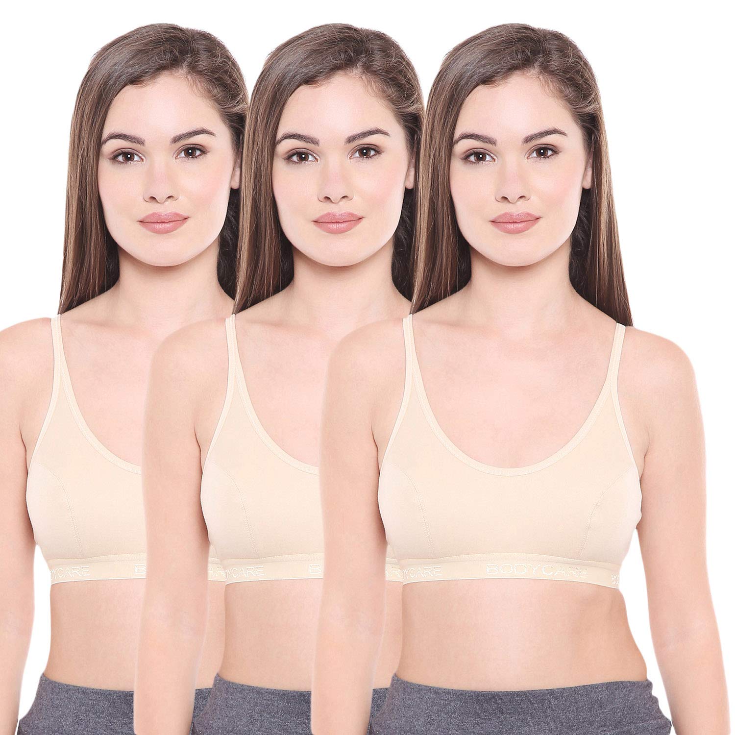 bodycare Women's Cotton & Spandex Non-Padded Non-Wired Sports Bra (Pack of 3) (E1608SSS-36B_Skin_36)-picture-29