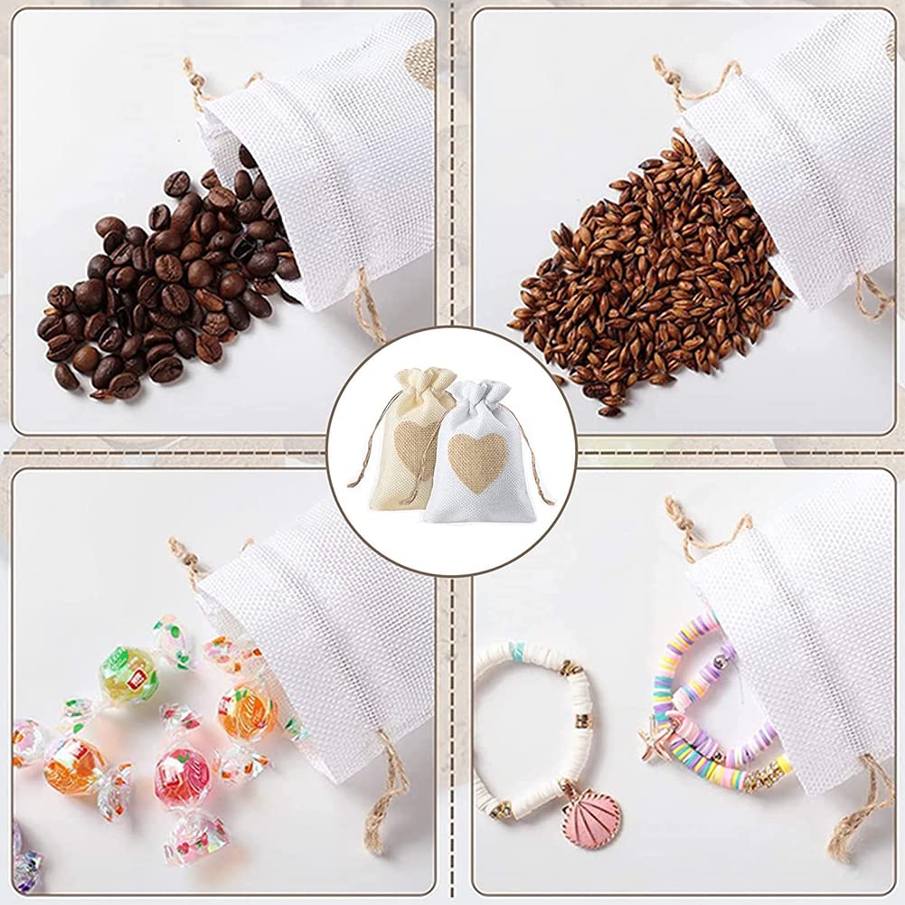 40 Pezzi Gioielli Sacchetti con Coulisse, Sacchetti Iuta con Cuore, Sacchetti Juta, Sacchetti Iuta Lino Regalo, per Caramelle, Gioielli, Artigianato e Piccoli Regali, 2 Colori