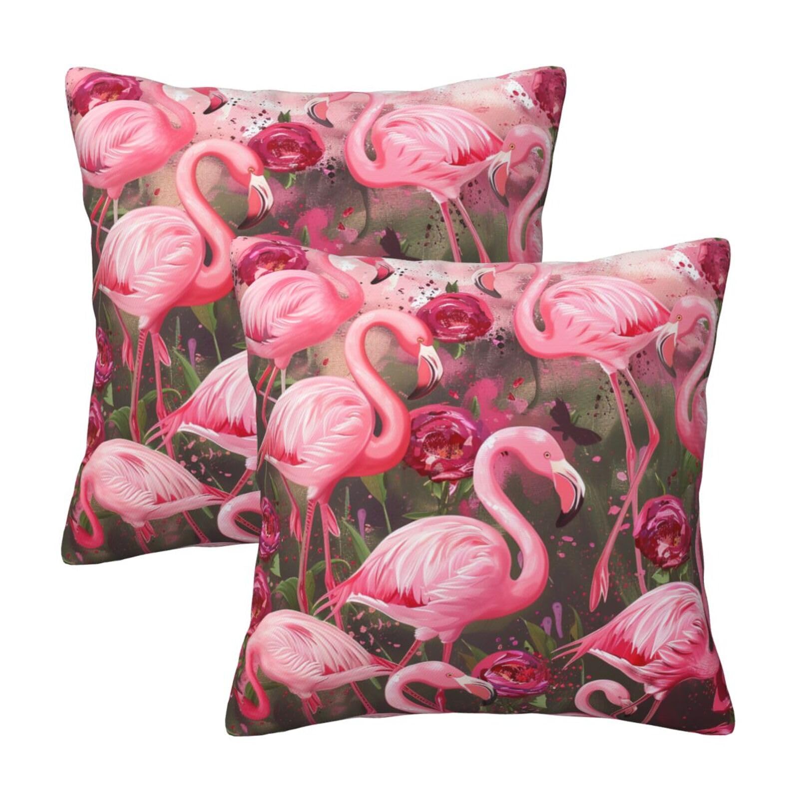 kkvhhyuo Flamingos Print Pillow Covers Set of 2, Square Decorative Cushion Covers with Hidden Zipper, Throw Pillow Cases for Living Room Sofa Bed Chair, 50x50 cm