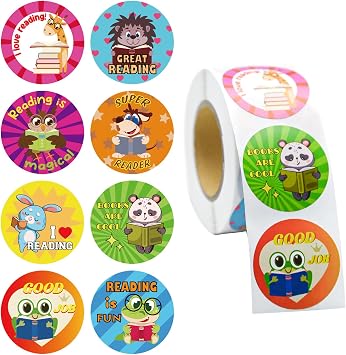 500PCS Animal Reading Reward Round Stickers Roll, 8 Motivational Incentive Designs Decals Incentive Gift Adhesive Labels for Teachers Students School Classroom Supplies, 1.5In