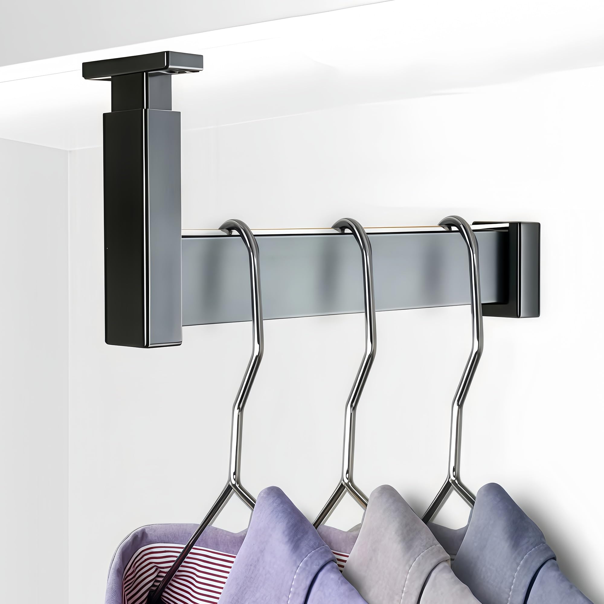 L-shaped Wardrobe Hanging Rod, Ceiling-mounted Square Hanging Rod, Screw-mounted, Height-adjustable, Customizable Length(L 50cm/19.7in)
