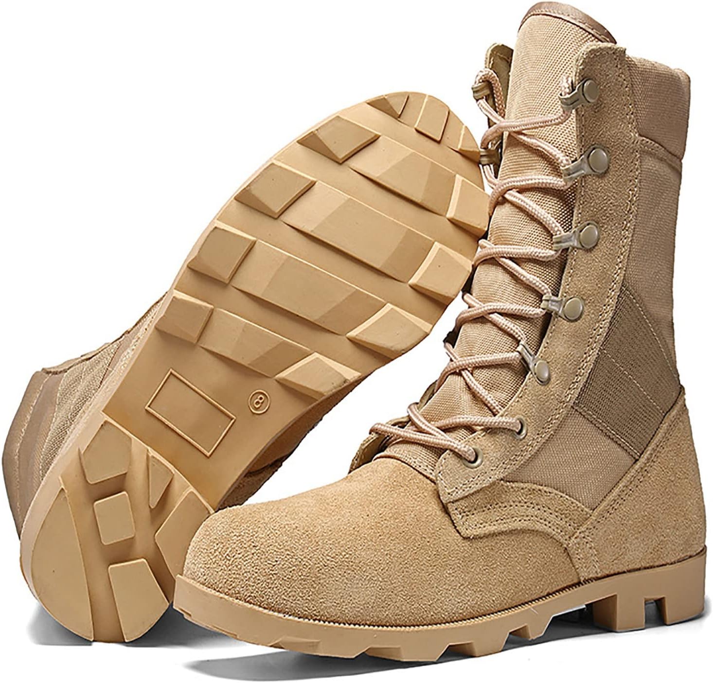 CLSQLXYJZC For Men Tactical Boots, Durable Suede Leather and Rubber Sole Military Work and Desert Boots, Lace-up Lightweight Waterproof Breathable Military Boots (Color : Brown, Size : 8.5)