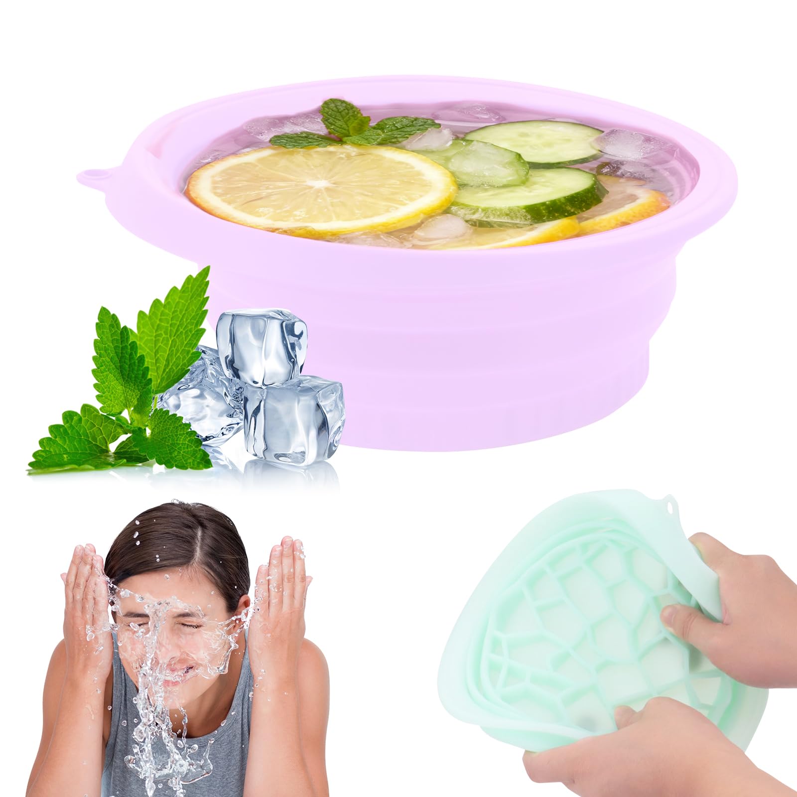 2PCS Ice Bowl for Face Foldable Facial Ice Bath Basin with Built-in Ice Tray